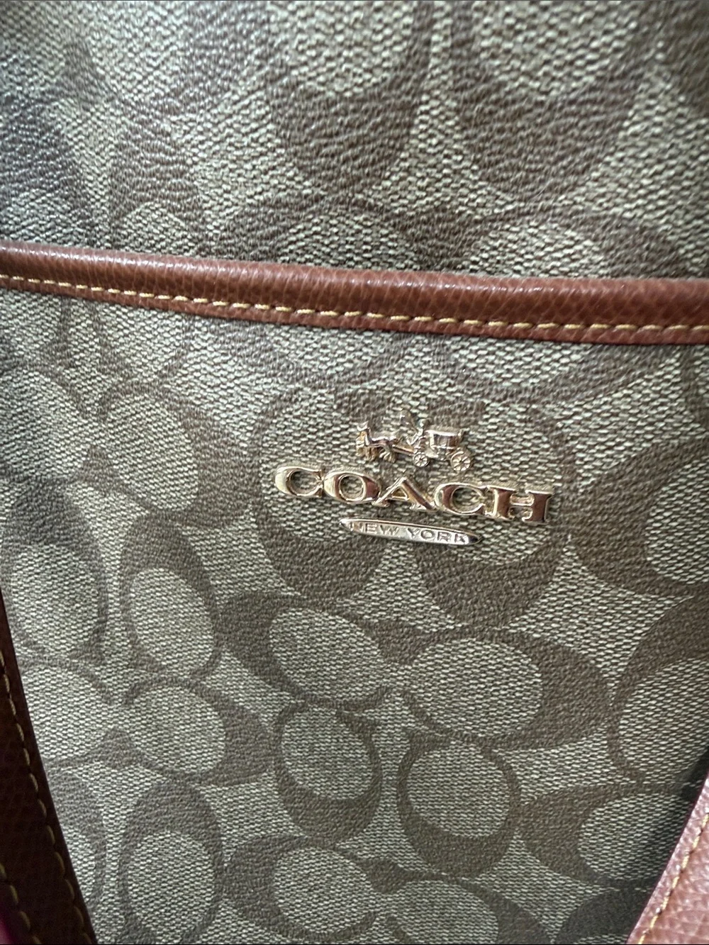Coach Brown Signature Canvas Tote - Brown/Leather Trim